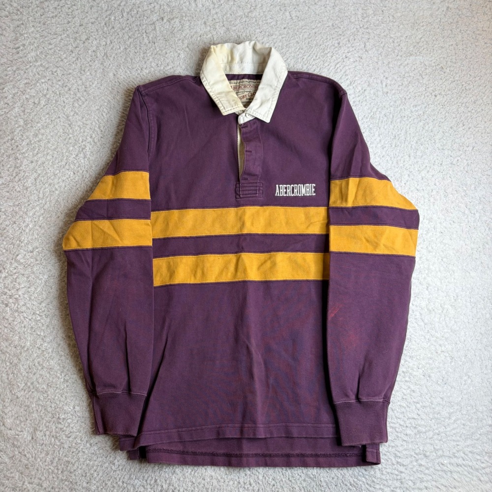 Abercrombie Rugby Cloth Shirt Mens Large Purple Gold Striped Long Sleeve Vintage